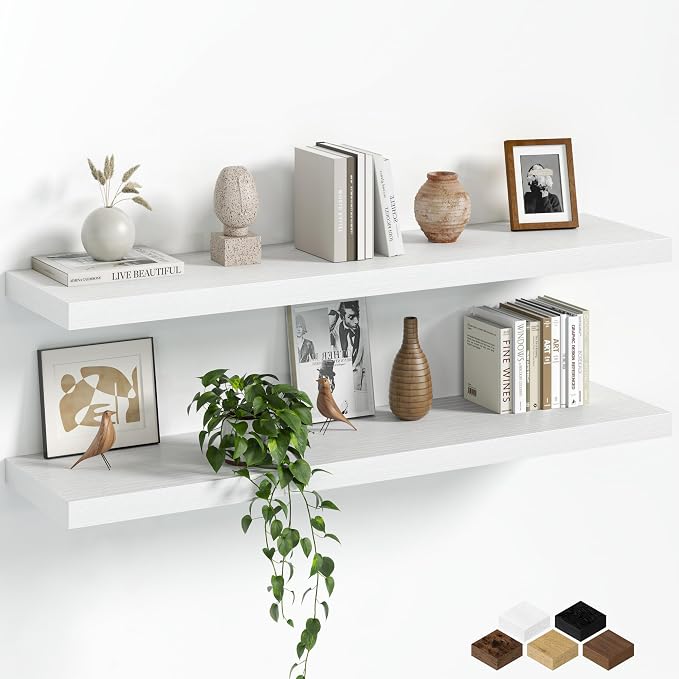 Fun Memories Floating Shelves for Wall, 40 Inch Long Set of 2 Rustic Wood Wall