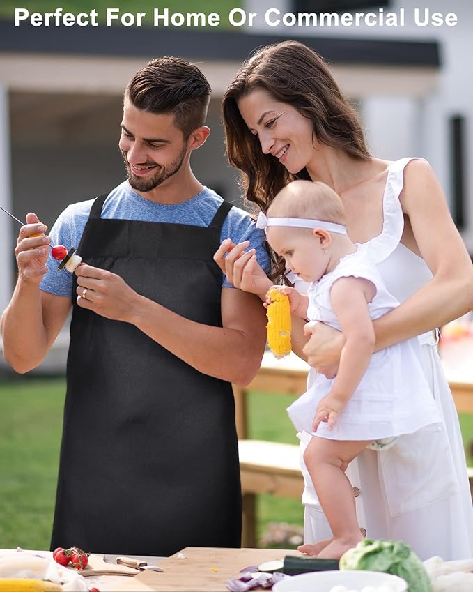Foaincore 36 Pack Bib Aprons Bulk Plain Aprons for Man Woman Adult Unisex Apron Machine Washable Adjustable Bib Apron(Black)