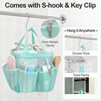 F-color Mesh Shower Caddy Portable, Upgrade Deeper 7 Pockets Shower Bag Basket Tote for College Dorm Room Toiletry Bathroom Essentials Gym Camp Quick Dry 2 handles with S Hook, Sage Green