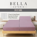 Bella Coterie 7 Piece Luxury Bamboo Viscose Split King Size Sheet Set | 2 Fitted Sheets for Adjustable Beds | 100% Organically Grown | Cooling for Hot Sleepers | 4 Pillowcases [Lilac]