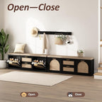 Rattan Narrow Entryway Bench with Shoe Storage, 4 Drawers & Coat Rack, Mid-Century Modern Wood Shoe Cabinet with Seat Cushion for Foyer/Hallway (Black)