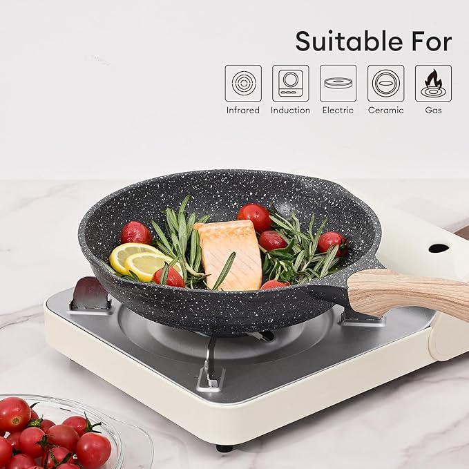 JEETEE Non Stick Frying Pan Set, Frying Pans Nonstick, Omelette Skillet with Soft Touch Handle, 3-Piece Cookware Set 8 Inch 9.5 Inch 11 Inch