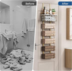 Aetyord Towel Racks for Bathroom Over The Door Towel Racks Towel Storage Organizer with Metal Shelf Basket for Bathroom Rv Camper (7-Tier Gold)
