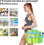 F-color Mesh Shower Caddy Portable with Drawstring - Large 8 Pockets Dorm Room Essentials for Guys Girls with S Hook, Shower Bag Basket Tote for College Camping Gym Travel Toiletry Bathroom, Green