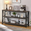 FATORRI Console Table for Entryway, Sofa Tables Behind Couch, Rustic Wood and Metal Foyer Table with 3 Tier Shelves for Hallway Living Room, Front Door (55 Inch, Walnut Brown)