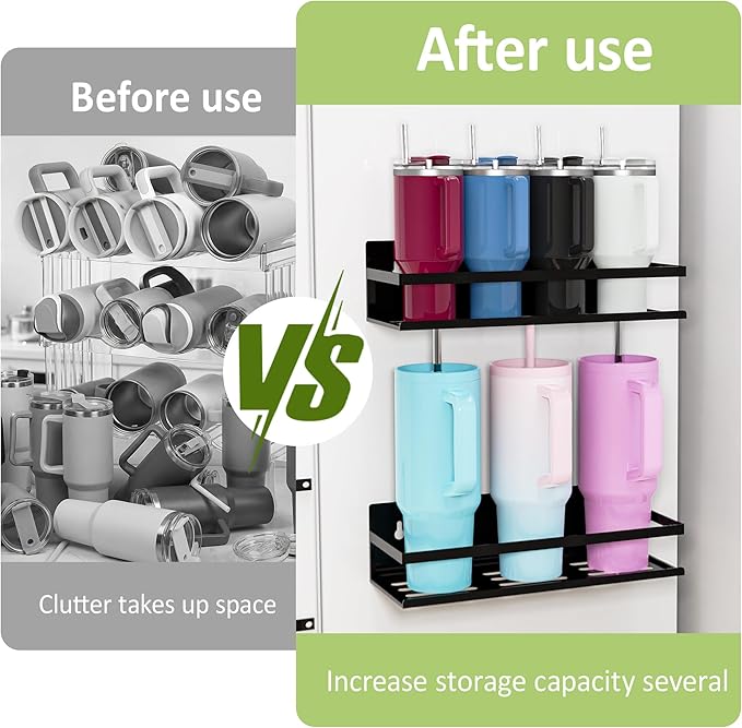 SMRCAD 4 Pack Magnetic Water Bottle Holder for Refrigerator,Stanley Cups Storage Holder Tumbler Organizer Fits 20/30/40 oz for Any Metal Surface No Drilling Needed