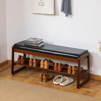 SOBIBO Shoe Bench with Storage - 2-Tier Entryway Bench, Solid Wood Shoe Rack with Cushion & Flip-Open Box, Mid-Century Modern for Hallway, Mudroom, Bedroom (Black, 39.4'')