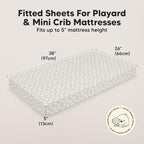 2-Pack Mini Crib Sheets Fitted - 38x26 Pack N Play Sheets for Pack and Play Mattress, Organic Cotton, Soft & Breathable Playard Bedding, Neutral Mini Toddler Bed Cover for Boys, Girls (Meadow)