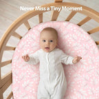 Baby Bassinet Sheets Girl Boy, Fitted Bassinet Sheet Set 3 Pack Bassinet Mattress Sheets Universal Fit for Rectangle, Round, Oval, Hourglass Mattress, Soft Breathable Pink Flowers & Leaf