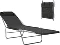 Outsunny Folding Chaise Lounge Pool Chairs, Outdoor Sun Tanning Chairs with Pillow, Reclining Back, Steel Frame & Breathable Mesh for Beach, Yard, Patio, Black
