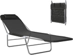 Outsunny Folding Chaise Lounge Pool Chairs, Outdoor Sun Tanning Chairs with Pillow, Reclining Back, Steel Frame & Breathable Mesh for Beach, Yard, Patio, Black