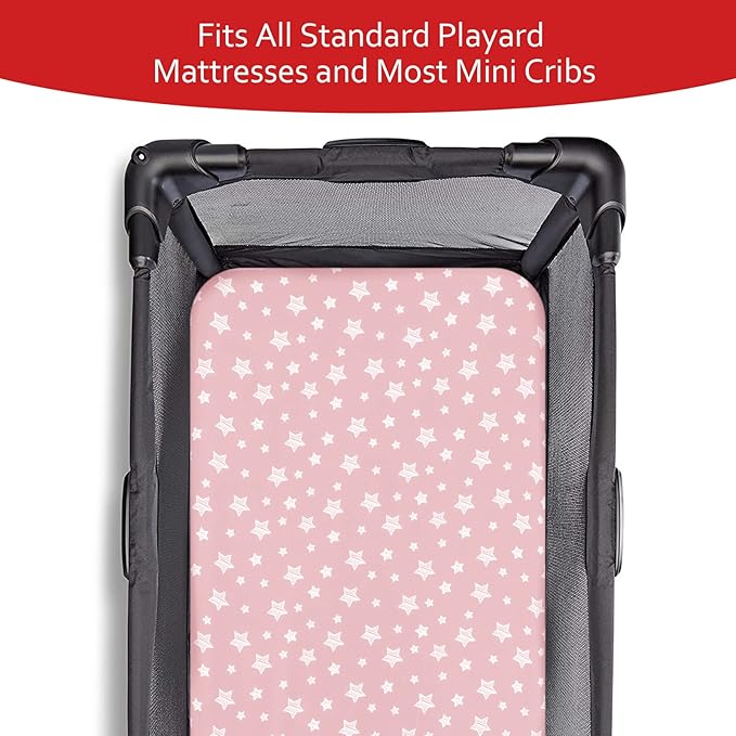 Pack and Play Sheets Girl, 4 Pack Mini Crib Sheets, Stretchy Pack n Play Playard Fitted Sheet, Compatible with Graco Pack n Play, Soft and Breathable Material, Pink