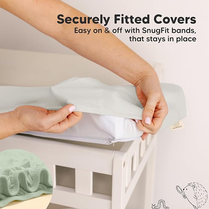2-Pack Organic Changing Pad Covers for Girl, Boy, Neutral - 100% Cotton Changing Table Pad Cover, Soft Baby Nursery Diaper Changing Pad Sheets, Contour Changing Pads Liners, Change Pad Cover (Sage)