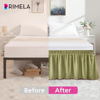 RIMELA Sage Green Bed Skirt Queen Size 15 Inch Drop, Elastic Bed Skirting for Bed Base and Frame, Bedding Dust Ruffle Easy to Install, Wrap Around Adjustable Bedskirt