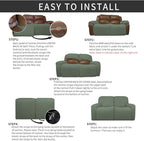 Easy-Going 6 Pieces Recliner Loveseat Stretch Sofa Slipcover Sofa Cover Furniture Protector Couch Soft with Elastic Bottom Kids, Spandex Jacquard Fabric Small Checks Greyish Green