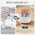 KONVINIT Pencil Pen Holder for Desk, 5 Slots 360-Degree Rotating Desktop Organizer, Cute Desk Organizers and Accessories for School, Home, Office and Art Supply, White