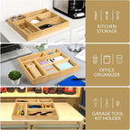 5 Pack Bamboo Drawer Organizer Set, Multi-Use Junk Drawer Organizer for Bathroom, Kitchen, Office, Jewelry, Makeup