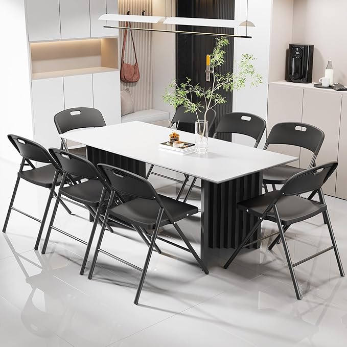 VINGLI Folding Chairs, Plastic Foldable Chair, Capacity up to 350 lbs, Portable Seating for Indoor Outdoor Events Parties Camping Work School Commercail (10, Black)
