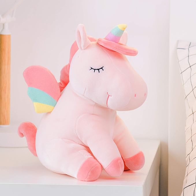 Lazada Unicorn Stuffed Animal Plush with Rainbow Wings Pink 12 Inches