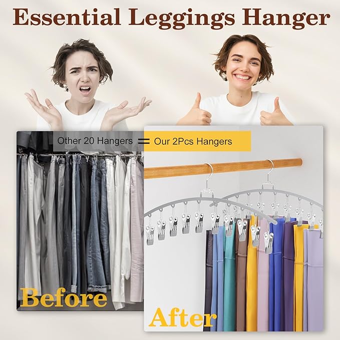 4 Pack Legging Organizer for Closet, Metal Gym Clothes Organizer w/40 Clips Holds 40 Leggings, Scarf Hangers Space Saving, Closet Organizers and Storage, Room Organization Essentials, Grey