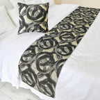 The HomeCentric King/Queen/Twin Black Decorative Twin 53"x18" Bed Runner with 2 Pillow Cover, Circle, Rings, Quilted Bed Scarf on Jacquard Fabric - Circlewise