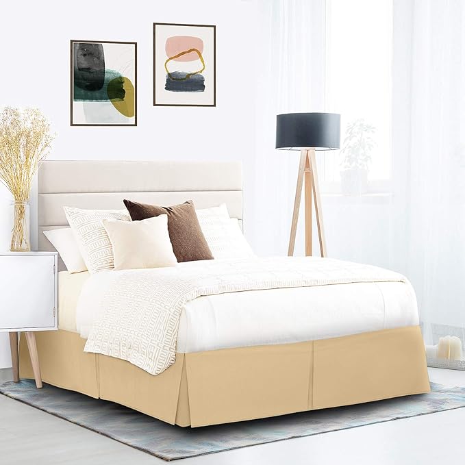 Nestl Gold Bed Skirt King Size - King Bed Skirt 14 Inch Drop - Brushed Microfiber Bed Skirts - Hotel Quality Pleated Bed Skirt - Shrinkage & Fade Resistant