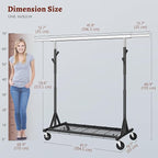 FAVOOSTY Heavy Duty Clothes Rack for Hanging Clothes, Rolling & Extending Clothing Rack with Wheels, Garment Coat Rack Freestanding, Portable Clothes Rack, Black