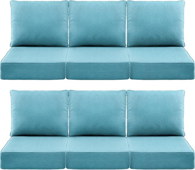 Luxury 6" Outdoor Cushions for Patio Furniture, 24x24x6" Thick Seat Cushion Set of 6, Fade Resistant Couch Chair Replacement Cushions High Density Deep Wicker Chair Cushion w/ Removable Cover, Teal