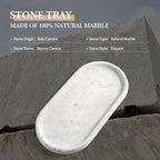 Koville Natural White Marble Tray for Home Decor, 10" x 5" Marble Vanity Tray for Bathroom Countertop Organizer Stone Trays, Catchall Tray for Perfume, Candles, Jewelry (Bianco Carrara)