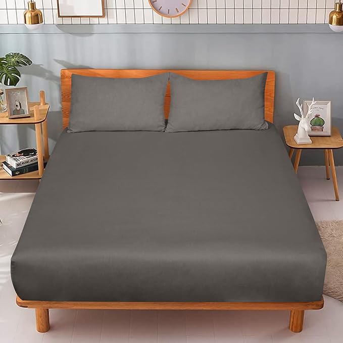 ROYALE LINENS 300 Thread Count 100% Long Staple Combed Cotton Fitted Sheet Full - Super Soft Deep Pocket Bottom Sheet - Fitted Sheets Only - Elastic Sheets (Full, Grey)