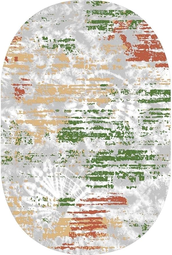 Distressed Abstract Art Aesthetic Deco Indoor Oval Rugs 4x6 for Living Room Bedroom Dining Room Soft Non Skid Easy Clean Big Carpet Nursery Dorm Farmhouse Rustic Grey Green Tie-Dye Texture Area Rug