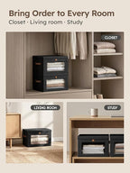 Homsorout Medium Fabric Storage bins - Closet Shelf Organizer with Open Window, 4 Pack Closet Baskets for Shelves, Stackable Decorative Boxes for Home, Dorm, Black, 13.7" x 9.8” x 9.8"