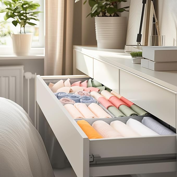 Criusia Drawer Organizer Clothes, 21 Pack Dresser Organizer for Baby Clothes, Underwear, Sock- Foldable Closet Organization and Storage Dividers Bins for Nursery, Bedroom (Grey)