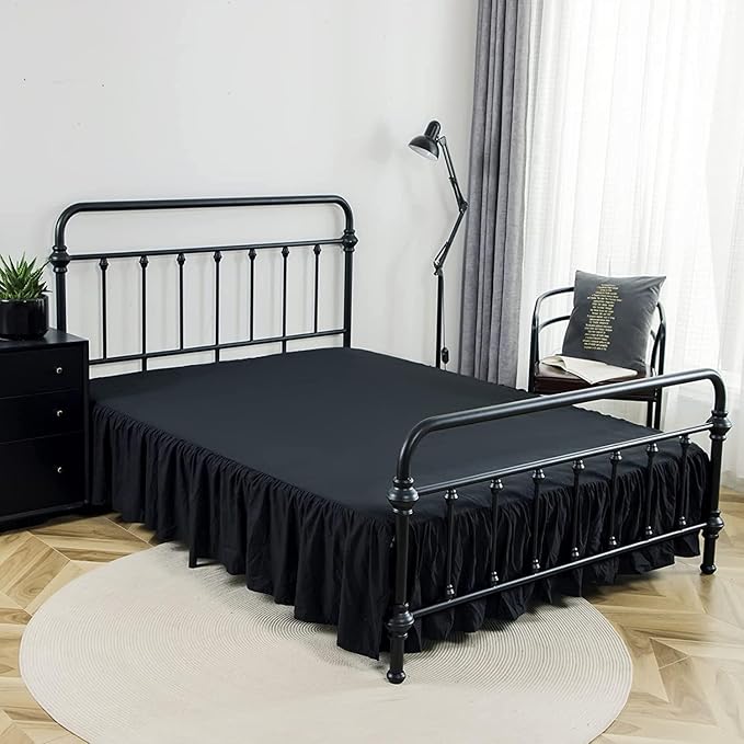 Bed Skirts King Size 12 Inch Ruffled Bed Skirt with Split Corners, 12 Inch Drop Dust Ruffle Bed Skirt with Platform, Black