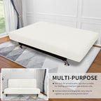 Easy-Going Stretch Futon Slipcover Armless Futon Bed Cover Furniture Protector Without Armrests with Elastic Bottom for Kids, Soft Jacquard Fabric Small Checks (Medium, Cream)