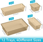 ElegantArray 12 PCS Drawer Organizer Set, 4 Sizes Tool Storage Trays, Clear Plastic Makeup Vanity Organizer and Storage Bins for Stationeries, Multiple Gadgets for Office, Bedroom, Champagne