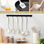 LIANYU 14 Pcs Kitchen Utensils Set with Holder, Silicone Cooking Utensils Spatula Set, Heat Resistant Cookware Tools Includes Spoon Turner Whisk Tong, Dishwasher safe, Cream White