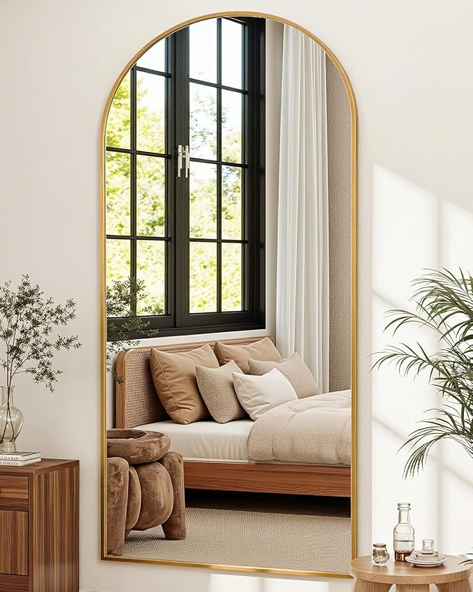 Suidia Full Length Mirror, 58"x19" Floor Standing Mirror Freestanding, Full Body Mirrors with Stand for Bedroom, Hanging Mounted for Living Room Cloakroom, Gold, Arched Style