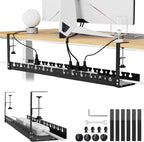 Under Desk Cable Management Raceway Clamp 2 Hole 31 Inch No Drill Cord Organizer for Standing Desk Sturdy Metal Office Desk Wire Management - No Damage to Table