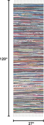 SAFAVIEH Rag Rug Collection Runner Rug - 2'3" x 10', Grey & Multi, Handmade Boho Stripe Cotton, Ideal for High Traffic Areas in Living Room, Bedroom (RAR121M)