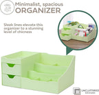 Uncluttered Designs Makeup Organizer With Drawers - Modern Countertop Storage for Cosmetics - Chic Vanity Holder for Perfume, Skincare, Brush, Lipstick, Nail Polish Organization & Display (Green)