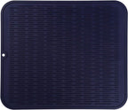 MicoYang Silicone Dish Drying Mat for Multiple Usage,Easy clean,Eco-friendly,Heat-resistant Silicone Mat for Kitchen Counter or Sink,Refrigerator or Drawer Liner Navy Blue XL 18 inches x 16 inches