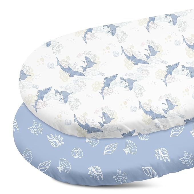 Gllquen Baby Bassinet Sheets Set 2-Pack, Breathable Cozy Bassinet Fitted Sheet Universal Fit Standard Mattress Oval Rectangle Cradle Baby Sheets for Baby Boy Girls Unisex 32"x16"(Seashell)