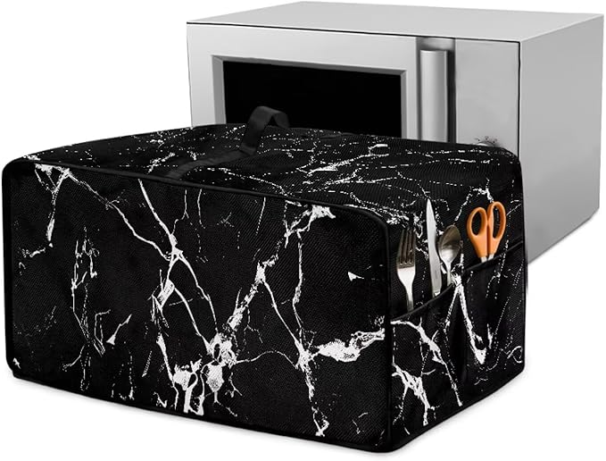 Air Fryer Toaster Oven Dust Cover Protective Microwave Oven Cover with Pockets, Dust-proof Countertop Appliance Protector, L, 18.5 x 22.5 x 13 Inches, Black Marble White Crack