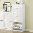 Haotian Narrow Shoe Cabinet, Slim Shoe Rack Entryway, Hidden Shoe Storage Organizer with 3 Flip Drawer for Hallway White FSR94-W