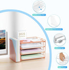 Spacrea Desk Organizers and Accessories, Paper Organizer for Desk with File organizer, Desk Accessories & Workspace Organizers for Office Supplies (Rose Gold)