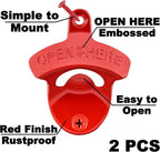 Red Beer Bottle Opener Wall Mounted, Stainless Cooler Mount Soda Cap Opener Gifts (2 PCS)