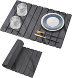 Large Stone Dish Drying Mats for Kitchen Counter, 24"(L)×16"(W) Marble, Drying Collapsible Dish Drying Mat, Eco-Friendly Absorbent Diatomaceous Earth Mats for Dishes Bottles Cups - Dark Grey