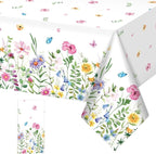 1Pcs Spring Floral Plastic Tablecloth,Pink Purple Blue Flower Butterfly Disposable Table Cover for Home Decor Summer Spring Picnic Dining Holiday Weeding Birthday Tea Party Decorations,54x108 Inch