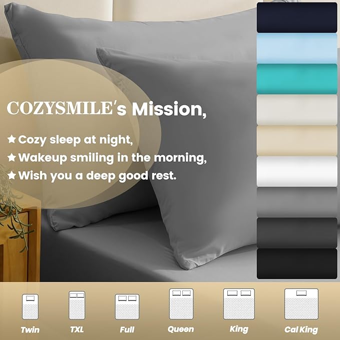 Twin XL Sheet Set - 3 Piece Silky Soft Breathable Bed Sheet & Pillowcase Set, 16" Deep Pocket Hotel Luxury Wrinkle Free Easy Care Bedding Sheets, Light Grey